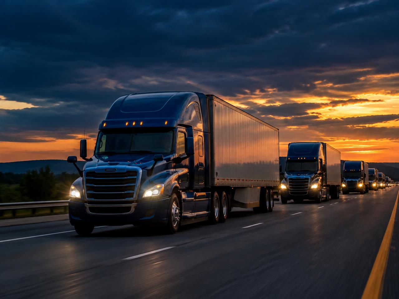Inversiones Luzardo fleet driving on the interstate at dusk